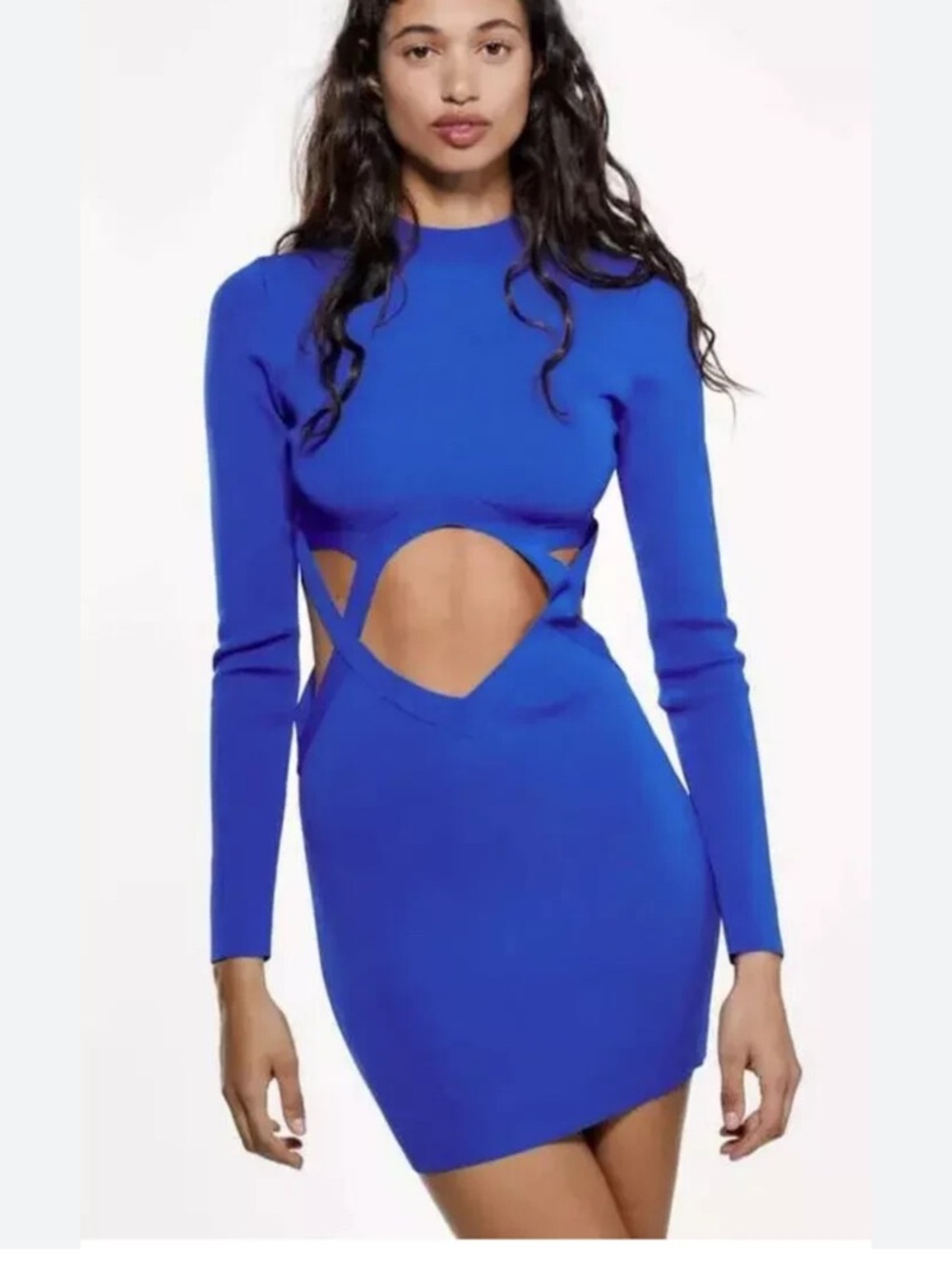 Zara NWT Royal Blue Cutout Long-Sleeve Bodycon Dress